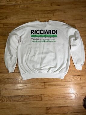Hanes White Crewneck Sweatshirt with Black and Green Ricciardi Logo